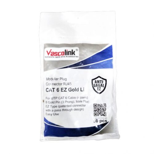Vascolink EZ-RJ45-C6 Konektor LAN RJ45 EZ Gold Anti gagal Cat 6 Cat6 Cat6 Cat6e I